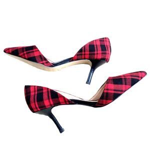 NEW Sole Society US 10M JENN Red Black Plaid High Heel D’Orsay Pumps Dressy Shoe